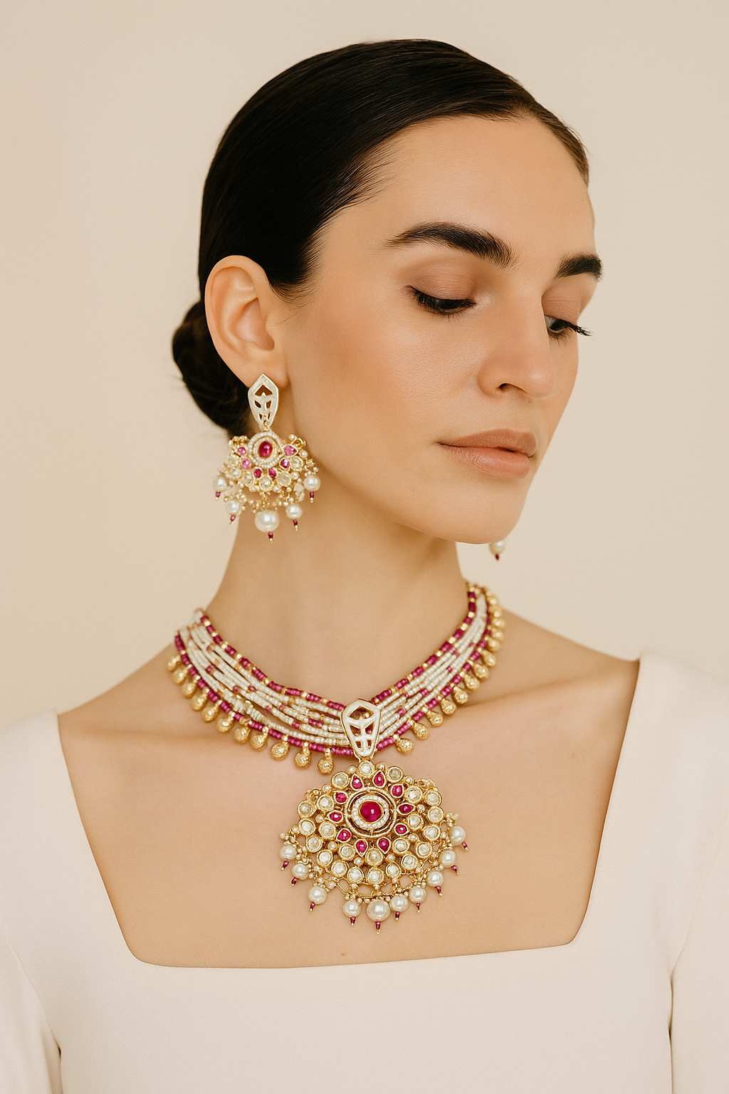 Ruby Pearl Kundan Choker Necklace Set